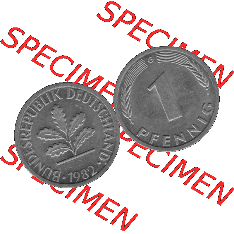 BRD Münzen 1 Pfennig BRD-Deutschland Umlaufmünze in Graustufen PNG 1950-2001, 1 Pfennig 1982, 1980er Jahre Münzstätte Karlsruhe G-01. Graustufen-Bilder der Vorderseite... Sammlung