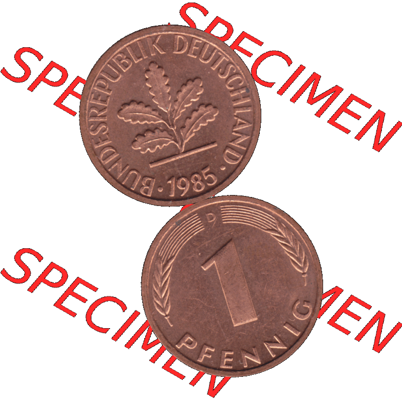 BRD Münzen in PNG 1950-2001, 1 Pfennig der BRD Deutschland 1985, 1980er Jahre Mzz. München D-01. Hier befindet sich eine PNG-Grafik einer 1 Pfennig Münze BRD mit... Sammlung