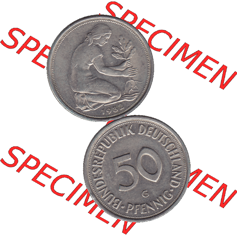 BRD Münzen 50 Pf. Umlaufmünze in PNG 1950-2001, 50 Pfennig BRD Deutschland 1982 Münzstätte Karlsruhe Mzz. "G"-01. 50 Pfennig Münze BRD der... Sammlung