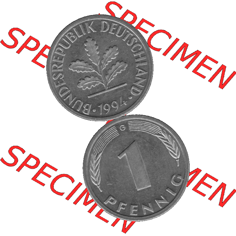 BRD Münzen 1 Pfennig BRD-Deutschland Umlaufmünze in Graustufen PNG 1950-2001, 1 Pfennig 1994, 1990er Jahre Münzstätte Karlsruhe G-01. Graustufen-Bild erstellt aus... Sammlung