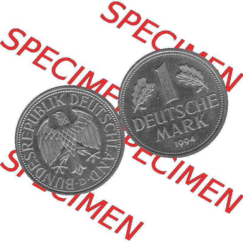BRD Deutschland Münzen 1 / Eine DM / Eine Deutsche Mark in Graustufen PNG 1950-2001, 1 DM Deutsche Mark, 1994 Münzzeichen für München Mzz. D-01 Graustufen.... Sammlung