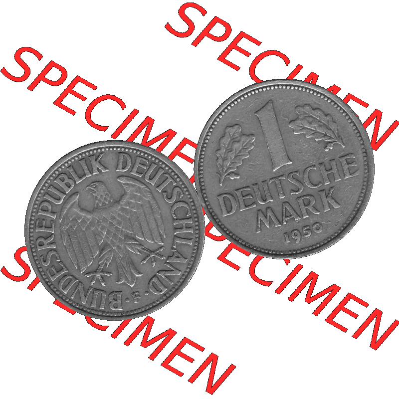 BRD Deutschland Münzen 1 / Eine DM / Eine Deutsche Mark in Graustufen PNG 1950-2001, 1 DM Deutsche Mark, 1950 Münzzeichen F für Stuttgart - F-01 Graustufen. PNG... Sammlung