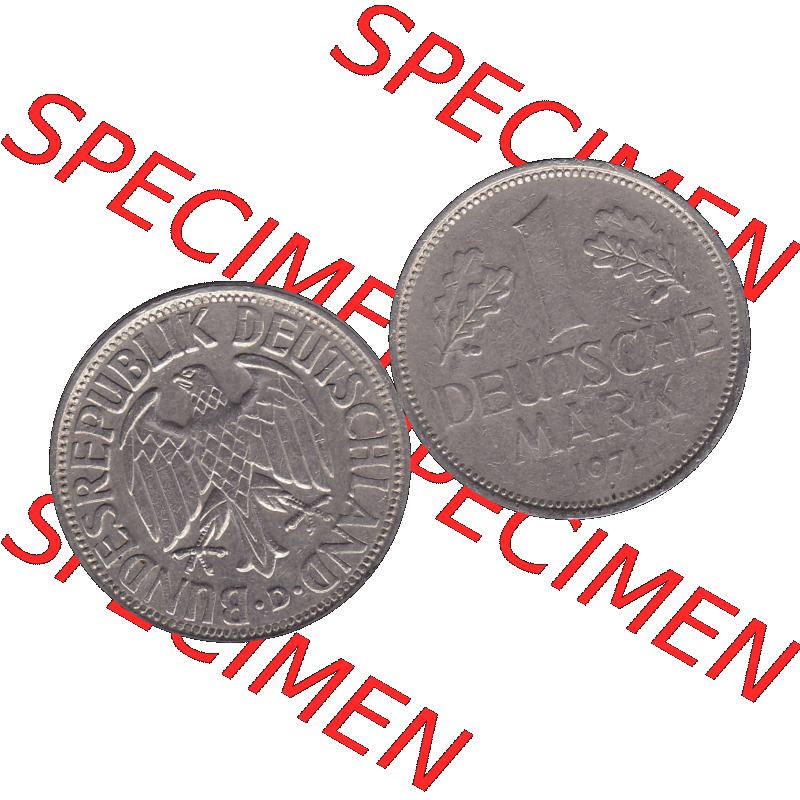 BRD Münzen 1 DM, Umlaufmünze 1950-2001, 1 / Eine DM - Eine Deutsche Mark, 1971 D-1. Münzen-Rückseite und Münzen-Vorderseite als transparente PNG-Grafik... Sammlung