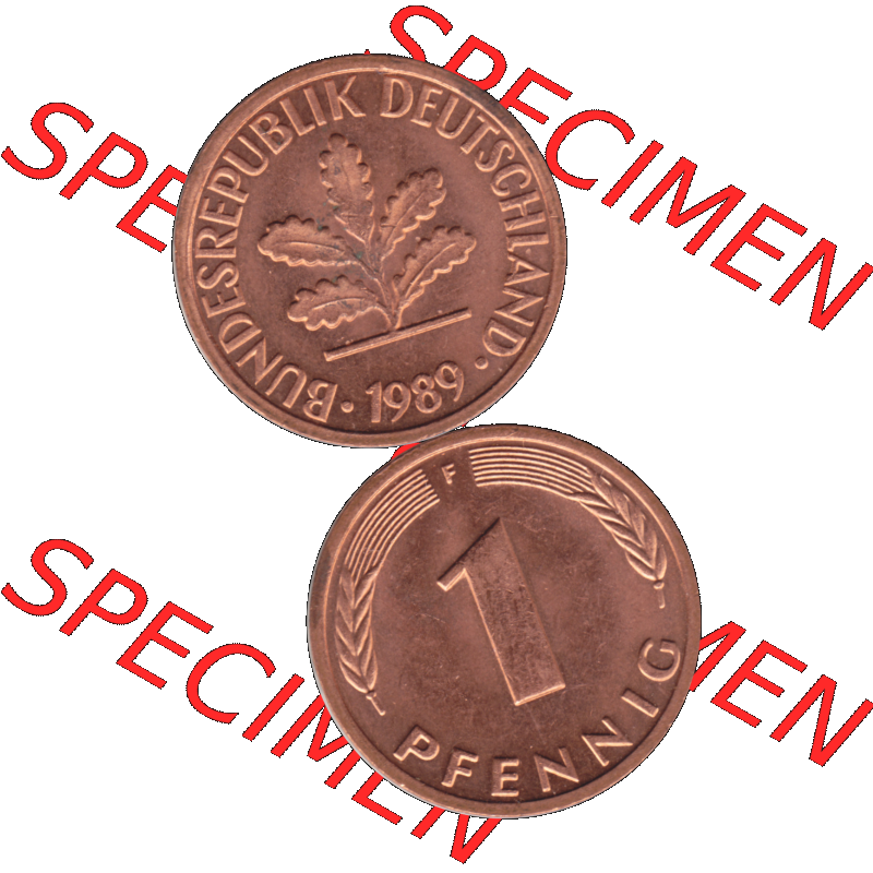 BRD Münzen 1 Pfennig Umlaufmünze in PNG 1950-2001, 1 Pfennig 1989, 1980er Jahre Stuttgart F-01. Hier befindet sich eine PNG-Grafik einer 1 Pfennig Münze Stuttgart Mzz.... Sammlung