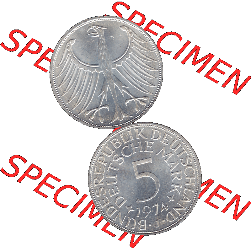 BRD Münzen 5 Deutsche Mark, 5 DM Silbermünze in 625/1000 Silber 1951-1974, 5 DM, 5 Deutsche Mark Silberadler, Heiermann 1974 J-1. Das digitale Bild/Foto... Sammlung