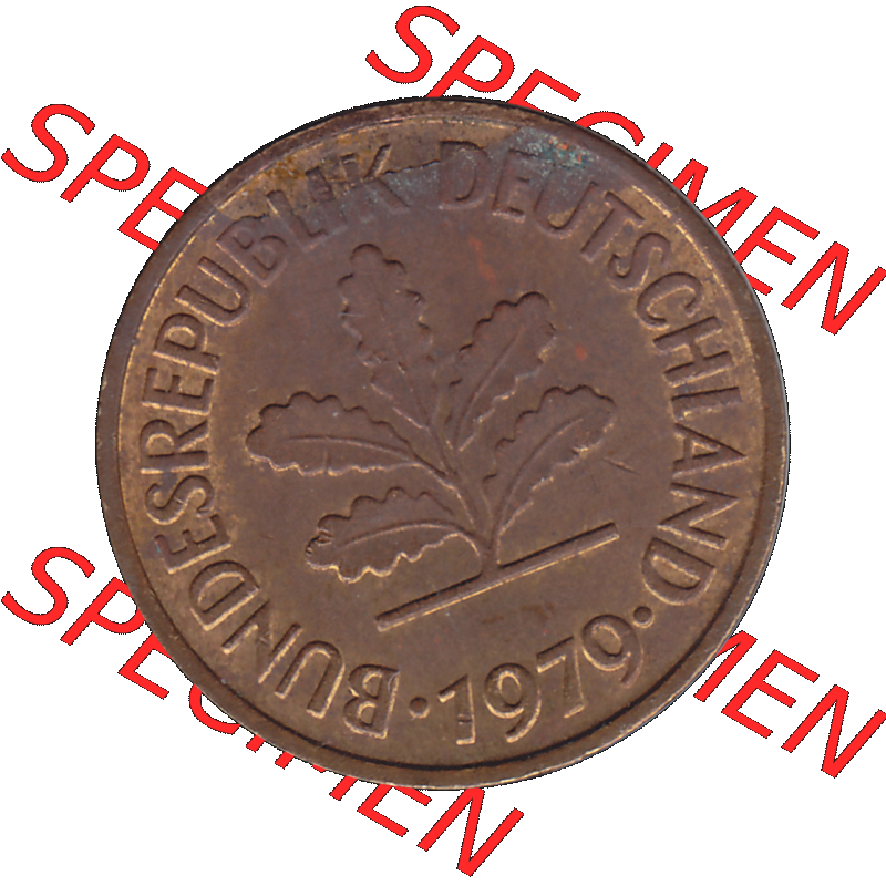 BRD Münzen 5 Pf., Umlaufmünze 1950-2001, 5 Pfennig Deutschland der BRD, 1979 Münzstätte München Mzz. D-01. Vorderseite der digitalisierte... Sammlung