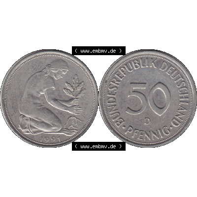 BRD Münzen 50 Pf. Umlaufmünze in PNG 1950-2001, 50 Pfennig BRD Deutschland 1991 München D-1. Transparente Vorderseite und Rückseite als PNG-Grafik mit Wert-Zahl... Sammlung