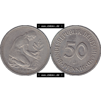 BRD Münzen 50 Pf. Umlaufmünze in PNG 1950-2001, 50 Pfennig 1986 J-01. Vorderseite und Rückseite mit Wert-Zahl auf einen Bild / Foto der digitalisierten 50 Pfennig... Sammlung