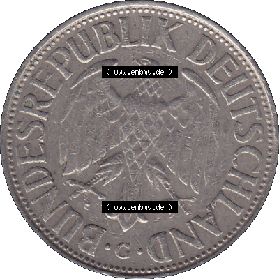 BRD Münzen 1 DM, Umlaufmünze 1950-2001, 1 / Eine DM - Eine Deutsche Mark, 1963 G-1. Vorderseite als transparente PNG-Grafik einer 1 DM, 1 Deutsche Mark G,... Sammlung
