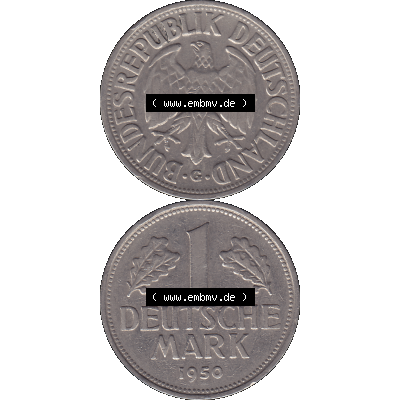 BRD Münzen 1 DM, Umlaufmünze 1950-2001, 1 / Eine DM - Eine Deutsche Mark, 1950 G-1. transparente PNG-Grafik der Münzen-Rückseite und Münzen-Vorderseite... Sammlung