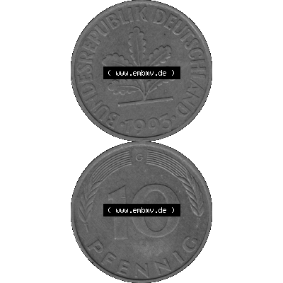 BRD Münzen 10 Pf. Umlaufmünze in PNG 1950-2001, 10 Pfennig 1993 G-01 Graustufen. Graustufen PNG-Bild, erstellt aus farbigen Vorlagen-Bild mit Vorderseite und Rückseite... Sammlung