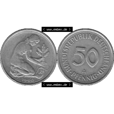 BRD Münzen Deutschland A 50 Pf. Umlaufmünze in Graustufen PNG 1990-2001, 50 Pfennig 1990 Münzzeichen "A" für Berlin - "A"-01 Graustufen. PNG... Sammlung