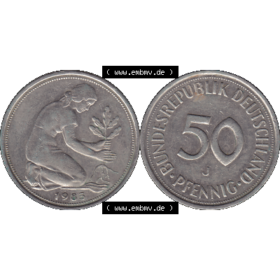 BRD Münzen 50 Pf. Umlaufmünze in PNG 1950-2001, 50 Pfennig BRD Deutschland 1983 Münzstätte Hamburg Mzz. J-01. PNG Computer-Grafik einer digitalisierten 50... Sammlung
