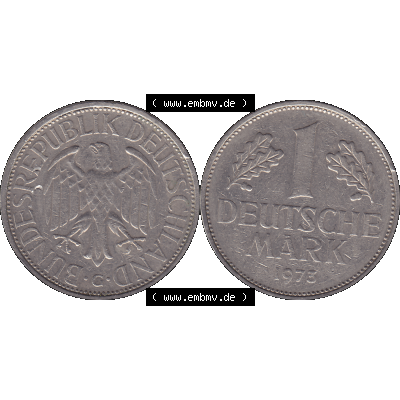 BRD Münzen 1 DM, Umlaufmünze 1950-2001, 1 / Eine DM - Eine Deutsche Mark, 1973 G-1. Münzen-Rückseite und Münzen-Vorderseite als transparente PNG-Grafik... Sammlung