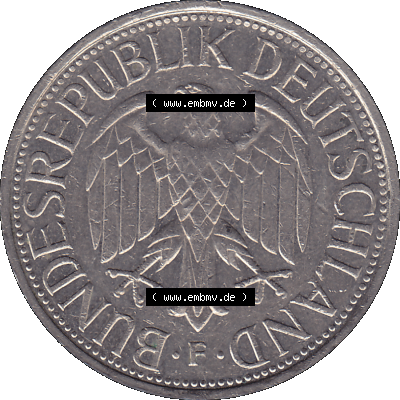 BRD Münzen 1 DM, Umlaufmünze 1950-2001, 1 / Eine DM - Eine Deutsche Mark, 1988 F-1. Vorderseite als transparente PNG-Grafik einer 1 DM, 1 Deutsche Mark F,... Sammlung