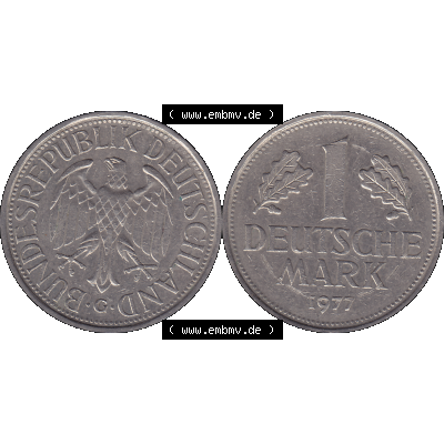 BRD Münzen 1 DM, Umlaufmünze 1950-2001, 1 / Eine DM - Eine Deutsche Mark, 1977 G-1. Münzen-Rückseite und Münzen-Vorderseite als transparente PNG-Grafik... Sammlung