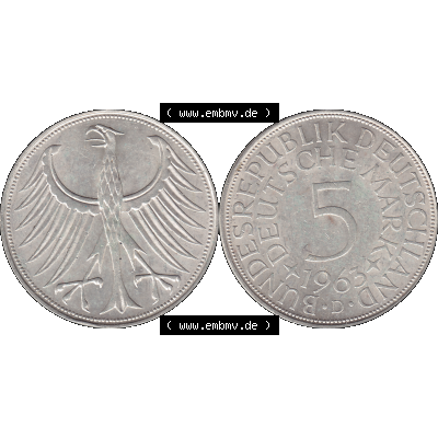 BRD Münzen 5 Deutsche Mark, 5 DM Silbermünze in 625/1000 Silber 1951-1974, 5 DM, 5 Deutsche Mark Silberadler, Heiermann 1963 D-1. Das digitale Bild/Foto... Sammlung