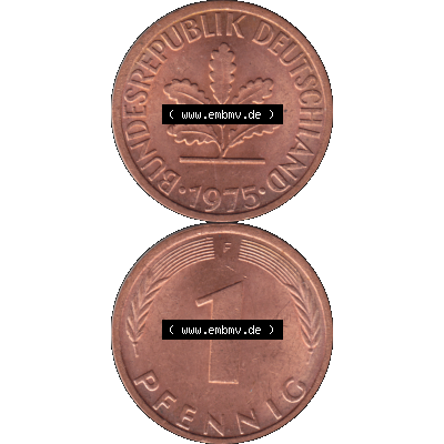 BRD Münzen 1 Pfennig Umlaufmünze in PNG 1950-2001, 1 Pfennig 1975, 1970er Jahre Stuttgart F-01. Hier befindet sich eine PNG-Grafik einer 1 / Ein Pfennig Münze Stuttgart... Sammlung