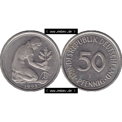 BRD Münzen 50 Pf. Umlaufmünze in PNG 1950-2001, 50 Pfennig BRD Deutschland 1993 Stuttgart F-1. Transparente Vorderseite und Rückseite als PNG-Grafik mit Wert-Zahl von... Sammlung