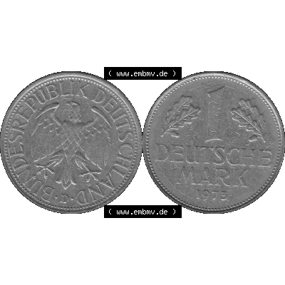 BRD Deutschland Münzen 1 / Eine DM / Eine Deutsche Mark in Graustufen PNG 1950-2001, 1 DM Deutsche Mark, 1973 Münzzeichen für München Mzz. D-01 Graustufen.... Sammlung