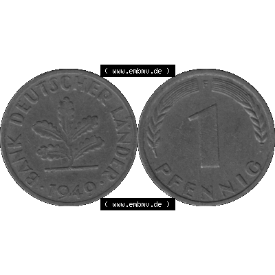 BRD Münzen 1 Pfennig Umlaufmünze in Graustufen PNG 1948-1949, 1 Pfennig 1949, 1950er Jahre Mzz. F-01. Graustufen-Bild aus Farbigen Bilder mit Vorderseite und Rückseite... Sammlung