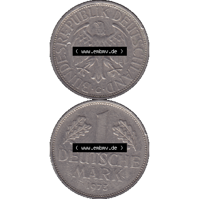 BRD Münzen 1 DM, Umlaufmünze 1950-2001, 1 / Eine DM - Eine Deutsche Mark, 1973 G-1. transparente PNG-Grafik der Münzen-Rückseite und Münzen-Vorderseite... Sammlung