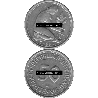 BRD Münzen Deutschland A 50 Pf. Umlaufmünze in Graustufen PNG 1990-2001, 50 Pfennig 1993 Münzzeichen "A" für Berlin - "A"-01 Graustufen. PNG... Sammlung
