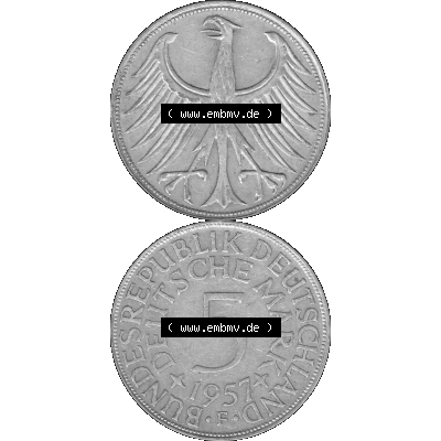 BRD Münzen 5 Deutsche Mark, 5 DM Silbermünze in 625/1000 Silber 1951-1974, 5 DM, 5 Deutsche Mark Silberadler, Heiermann 1957 F-1. Das digitale Bild/Foto... Sammlung
