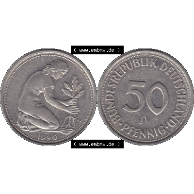 BRD Münzen 50 Pf. Umlaufmünze in PNG 1950-2001, 50 Pfennig BRD Deutschland 1990 München D-1. Transparente Vorderseite und Rückseite als PNG-Grafik mit Wert-Zahl... Sammlung
