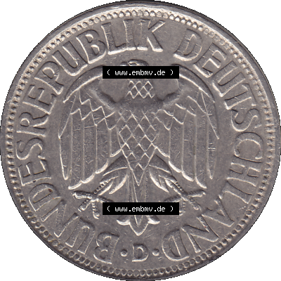 BRD Münzen 1 DM, Umlaufmünze 1950-2001, 1 / Eine DM - Eine Deutsche Mark, 1971 D-1. Vorderseite einer 1 DM, 1 Deutsche Mark D, Mzz. D für... Sammlung
