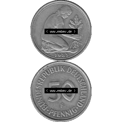 BRD Münzen Deutschland F 50 Pf. Umlaufmünze in Graustufen PNG 1950-2001, 50 Pfennig 1983 Münzzeichen "F" für Stuttgart - "F"-01 Graustufen. PNG... Sammlung