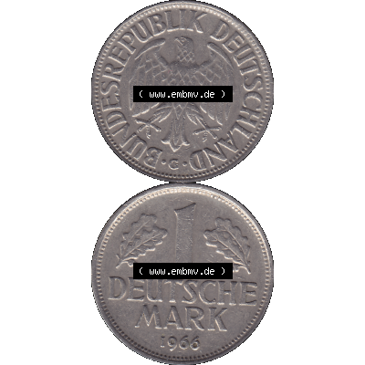 BRD Münzen 1 DM, Umlaufmünze 1950-2001, 1 / Eine DM - Eine Deutsche Mark, 1966 G-1. transparente PNG-Grafik der Münzen-Rückseite und Münzen-Vorderseite... Sammlung