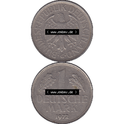 BRD Münzen 1 DM, Umlaufmünze 1950-2001, 1 / Eine DM - Eine Deutsche Mark, 1972 G-1. transparente PNG-Grafik der Münzen-Rückseite und Münzen-Vorderseite... Sammlung