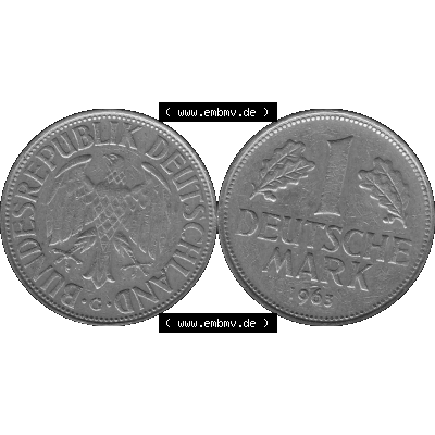 BRD Deutschland Münzen 1 / Eine DM / Eine Deutsche Mark in Graustufen PNG 1950-2001, 1 DM Deutsche Mark, 1963 Münzzeichen Karlsruhe Mzz. - G-01 Graustufen. PNG... Sammlung