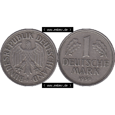 BRD Münzen 1 DM, Umlaufmünze 1950-2001, 1 / Eine DM - Eine Deutsche Mark, 1950 F-1. Münzen-Rückseite und Münzen-Vorderseite als transparente PNG-Grafik... Sammlung