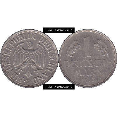 BRD Münzen 1 DM, Umlaufmünze 1950-2001, 1 / Eine DM - Eine Deutsche Mark, 1973 F-1. Münzen-Rückseite und Münzen-Vorderseite als transparente PNG-Grafik... Sammlung