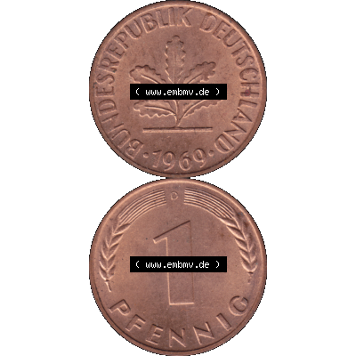 BRD Münzen in PNG 1950-2001, 1 Pfennig der BRD Deutschland 1969, 1960er Jahre Mzz. München D-01. Hier befindet sich eine PNG-Grafik einer 1 Pfennig Münze BRD mit... Sammlung