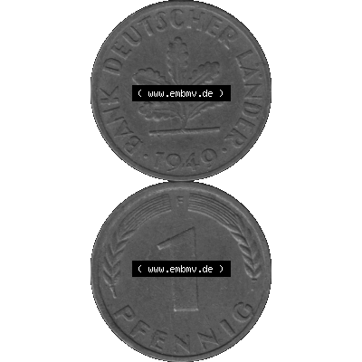 BRD Münzen 1 Pfennig Umlaufmünze in Graustufen PNG 1948-1949, 1 Pfennig 1949, 1950er Jahre Mzz. F-01. Graues-Bild 1 Pfennig F aus farbigen Bild erstellt mit Vorderseite... Sammlung