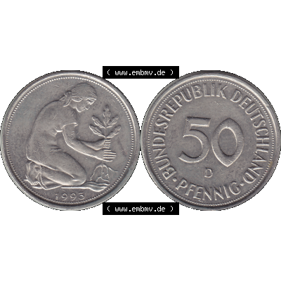 BRD Münzen 50 Pf. Umlaufmünze in PNG 1950-2001, 50 Pfennig BRD Deutschland 1993 München D-1. Transparente Vorderseite und Rückseite als PNG-Grafik mit Wert-Zahl... Sammlung