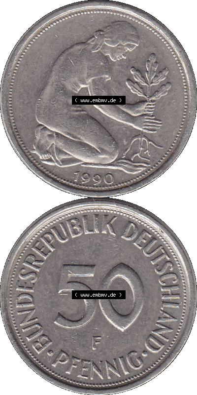 PNG 1950-2001, 50 Pfennig BRD Deutschland 1990 Stuttgart F Sammlung