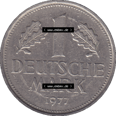 BRD Münzen 1 DM, Umlaufmünze 1950-2001, 1 / Eine DM - Eine Deutsche Mark, 1977 G-1. Münzen-Rückseite als transparente PNG-Grafik... Sammlung