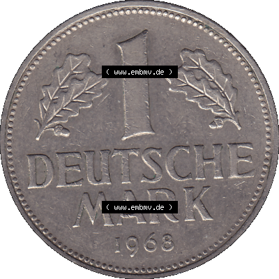 BRD Deutschland 1 / Eine DM - 1 Eine Deutsche Mark, 1968 Münzzeichen Hamburg Mzz J Sammlung