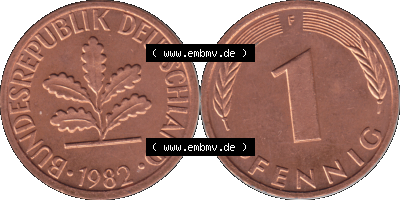 1 Pfennig Umlaufmünze in PNG 1950-2001, 1 Pfennig 1982, 1980er Jahre Stuttgart F Sammlung