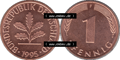 1 Pfennig Umlaufmünze in PNG 1950-2001, 1 Pfennig 1995, 1990er Jahre Stuttgart F Sammlung