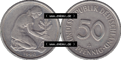 PNG 1990-2001, 50 Pfennig BRD Deutschland 1990 Mzz. Berlin A Sammlung