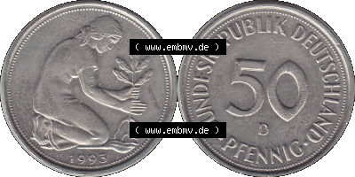 PNG 1950-2001, 50 Pfennig BRD Deutschland 1993 München D Sammlung