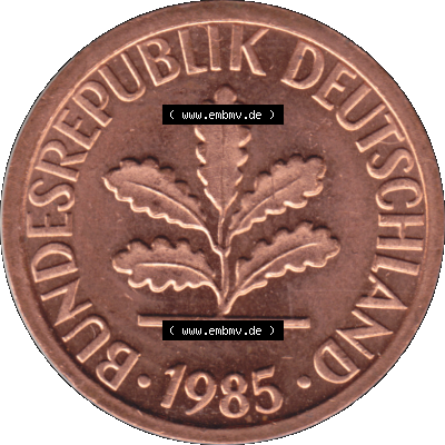 1 Pfennig Umlaufmünze in PNG 1950-2001, 1 Pfennig 1985, 1980er Jahre Stuttgart F Sammlung