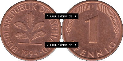 1 Pfennig Umlaufmünze in PNG 1950-2001, 1 Pfennig 1994, 1990er Jahre Stuttgart F Sammlung