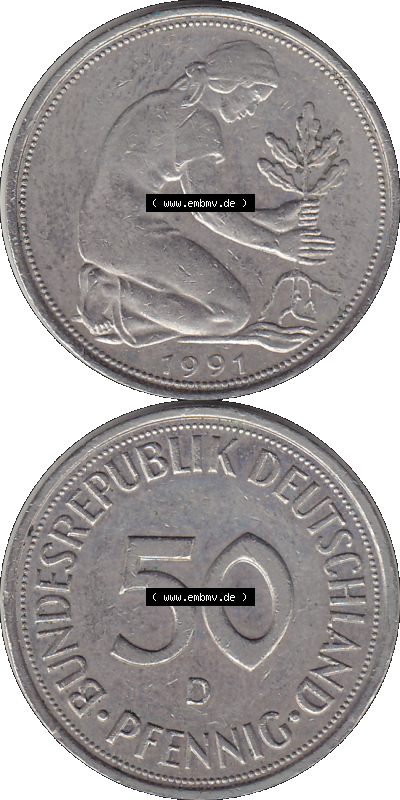 PNG 1950-2001, 50 Pfennig BRD Deutschland 1991 München D Sammlung
