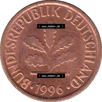 1 Pfennig Umlaufmünze in PNG 1950-2001, 1 Pfennig 1996, 1990er Jahre Stuttgart F Sammlung